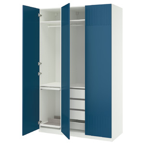 PAX / FYRUDDEN Wardrobe combination, white/blue, 150x60x236 cm