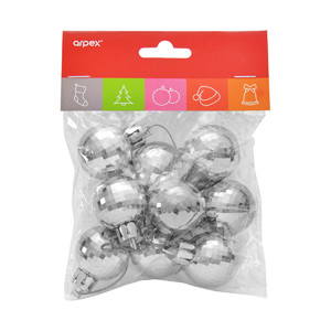 Disco Christmas Tree Bauble Ornaments, Silver, Pack of 9