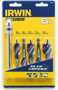 Irwin Auger Drill Bit Set 5pcs BLUE GROOVE 6X 16, 18, 20, 22, 25mm