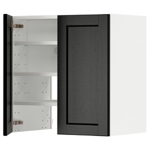METOD Wall cb f extr hood w shlf/door, white/Lerhyttan black stained, 60x60 cm