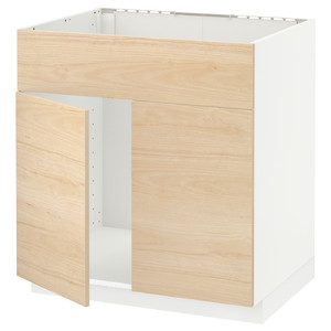 METOD Base cabinet f sink w 2 doors/front, white/Askersund light ash effect, 80x60 cm