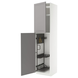 METOD High cabinet with cleaning interior, white/Bodbyn grey, 60x60x240 cm