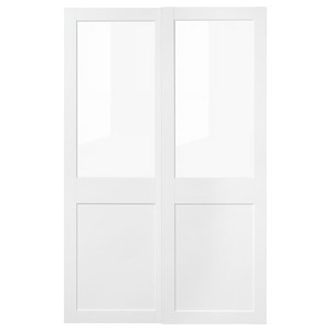 GRIMO Pair of sliding doors, glass/white, 150x236 cm