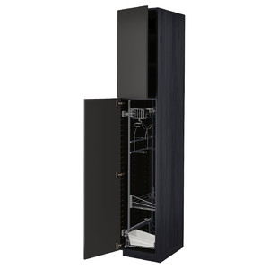 METOD High cabinet with cleaning interior, black/Nickebo matt anthracite, 40x60x220 cm