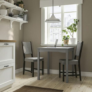 HAUGA / STEFAN Table and 2 chairs, grey/brown-black Knisa grey/beige, 74x74 cm