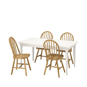 INGATORP / SKOGSTA Table and 4 chairs, white/acacia, 155/215 cm