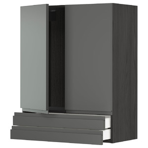 METOD / MAXIMERA Wall cabinet w 2 doors/2 drawers, black/Voxtorp dark grey, 80x100 cm
