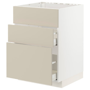 METOD / MAXIMERA Base cab f sink+3 fronts/2 drawers, white/Havstorp beige, 60x60 cm