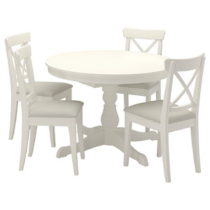 INGATORP / INGOLF Table and 4 chairs, white/Hallarp beige, 110/155 cm