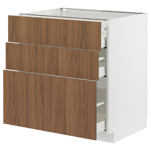 METOD / MAXIMERA Base cabinet with 3 drawers, white/Tistorp brown walnut effect, 80x60 cm