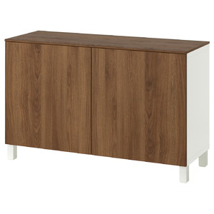 BESTÅ Storage combination with doors, white/Lappviken/Stubbarp walnut effect, 120x42x75 cm