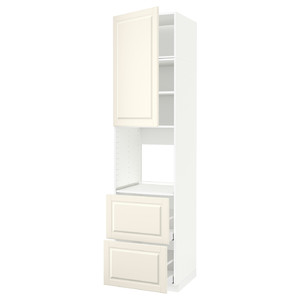 METOD / MAXIMERA High cabinet f oven+door/2 drawers, white/Bodbyn off-white, 60x60x240 cm