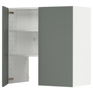 METOD Wall cb f extr hood w shlf/door, white/Bodarp grey-green, 80x80 cm