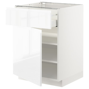 METOD / MAXIMERA Base cabinet with drawer/door, white/Voxtorp high-gloss/white, 60x60 cm