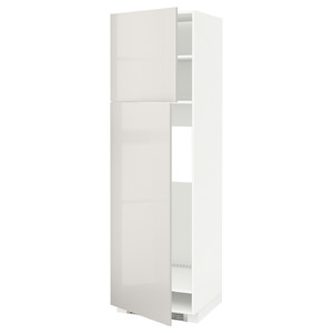 METOD High cabinet for fridge w 2 doors, white/Ringhult light grey, 60x60x200 cm