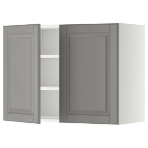 METOD Wall cabinet with shelves/2 doors, white/Bodbyn grey, 80x60 cm