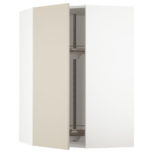 METOD Corner wall cabinet with carousel, white/Havstorp beige, 68x100 cm