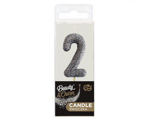 Birthday Candle Number 2, black glitter
