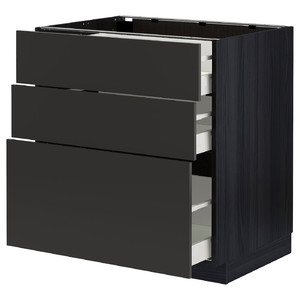 METOD / MAXIMERA Base cabinet with 3 drawers, black/Nickebo matt anthracite, 80x60 cm