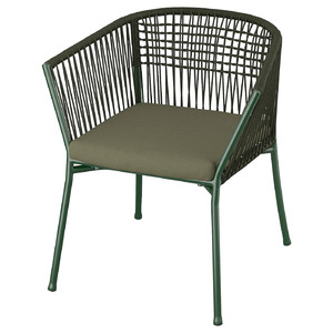 SEGERÖN Outdoor chair with armrests, dark green/Frösön/Duvholmen dark beige green