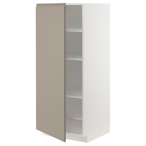 METOD High cabinet with shelves, white/Upplöv matt dark beige, 60x60x140 cm