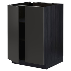 METOD Base cabinet with shelves/2 doors, black/Nickebo matt anthracite, 60x60 cm