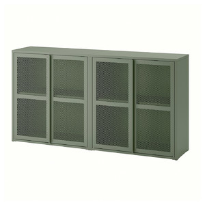 IVAR Cabinet with doors, grey-green mesh, 160x30x83 cm