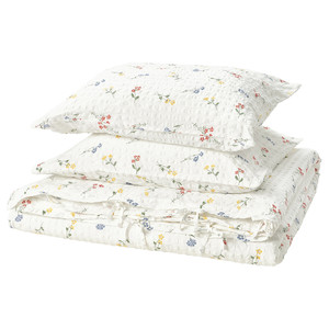 PILDVÄRGMAL Duvet cover and 2 pillowcases, white/floral pattern, 200x200/50x60 cm
