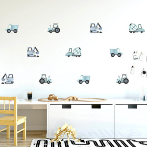 Wall Sticker Set - Construction Vehicles Blue