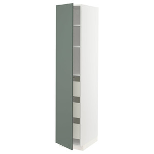 METOD / MAXIMERA High cabinet with drawers, white/Bodarp grey-green, 40x60x200 cm