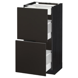 METOD / MAXIMERA Base cab with 2 fronts/3 drawers, black/Kungsbacka anthracite, 40x37 cm