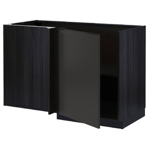 METOD Corner base cabinet with shelf, black/Upplöv matt anthracite, 128x68 cm