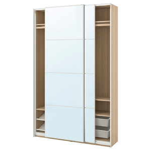 PAX / AULI Wardrobe with sliding doors, white stained oak effect/mirror glass, 150x44x236 cm