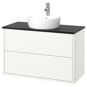 HAVBÄCK / TÖRNVIKEN Wash-stnd w drawers/wash-basin/tap, white/black marble effect, 102x49x79 cm