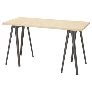 MITTCIRKEL / NÄRSPEL Desk, lively pine effect/dark grey, 140x60 cm
