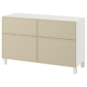 BESTÅ Storage combination w doors/drawers, Krukmakare beige/Stubbarp white, 120x42x74 cm