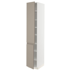 METOD High cabinet with shelves/2 doors, white/Upplöv matt dark beige, 40x60x220 cm