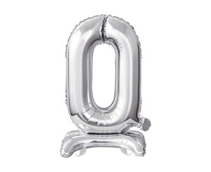 Foil Balloon Number 0 Standing, silver, 38cm