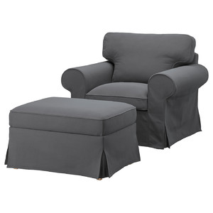 EKTORP Armchair and footstool, Hakebo dark grey