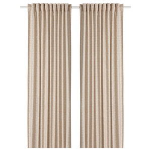 TRYSTÄVMAL Curtains, 1 pair, beige/white, 145x300 cm
