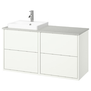 HAVBÄCK / ORRSJÖN Wash-stand/wash-basin/tap, white/grey stone effect, 122x49x71 cm