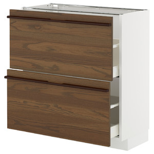 METOD / MAXIMERA Base cabinet with 2 drawers, white/Stensta dark brown ash veneer, 80x37 cm