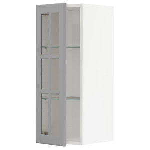 METOD Wall cabinet w shelves/glass door, white/Bodbyn grey, 30x80 cm