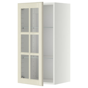 METOD Wall cabinet w shelves/glass door, white/Bodbyn off-white, 40x80 cm