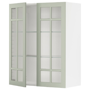 METOD Wall cabinet w shelves/2 glass drs, white/Stensund light green, 80x100 cm