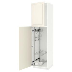 METOD High cabinet with cleaning interior, white/Bodbyn off-white, 60x60x220 cm
