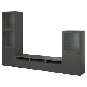BESTÅ TV storage combination/glass doors, dark grey Lappviken/Sindvik dark grey, 300x42x193 cm
