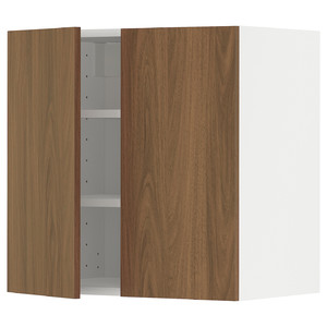 METOD Wall cabinet with shelves/2 doors, white/Tistorp brown walnut effect, 60x60 cm