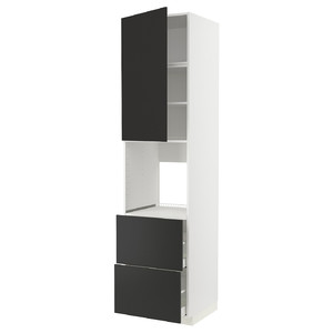 METOD / MAXIMERA High cabinet f oven+door/2 drawers, white/Nickebo matt anthracite, 60x60x240 cm