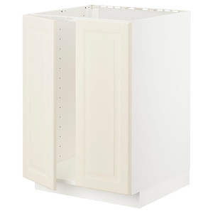 METOD Base cabinet for sink + 2 doors, white/Bodbyn off-white, 60x60 cm
